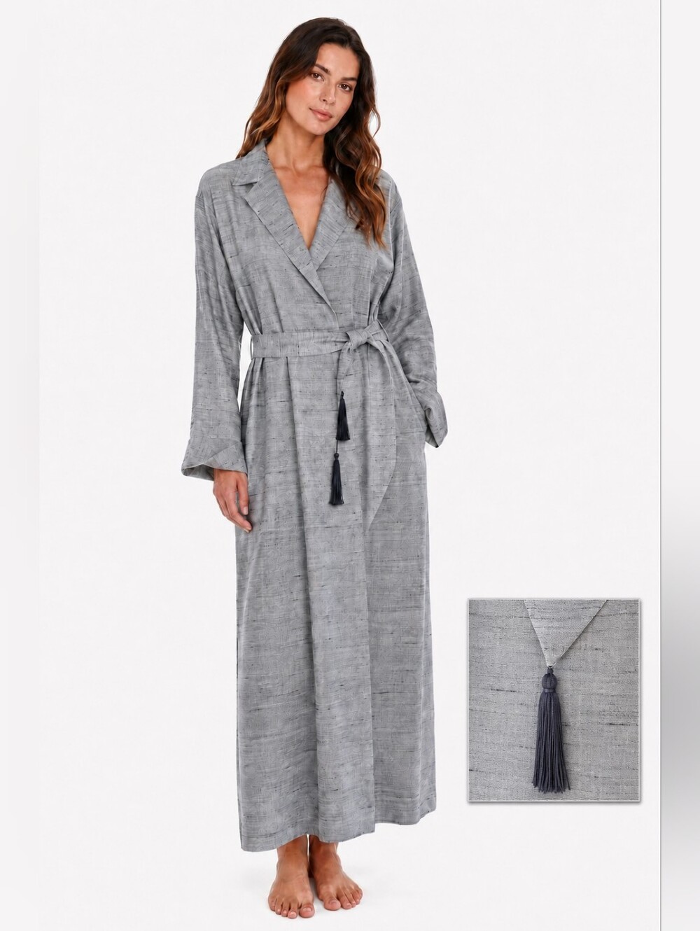 La Perla Vintage Gold Label Silk Maxi Robe Gray Small NWT Made in Italy luxury